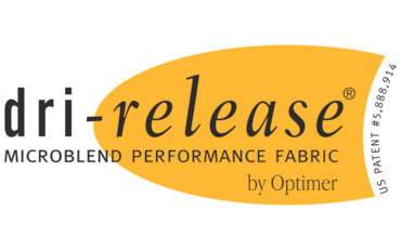 Logo Dri-release avec le texte « Microblend Performance Fabric by Optimer ».