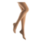 Two legs wearing JOBST Bellavar beige compression stockings.