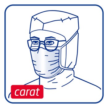 Piktogram som visar hur Carpex carat munskydd används.